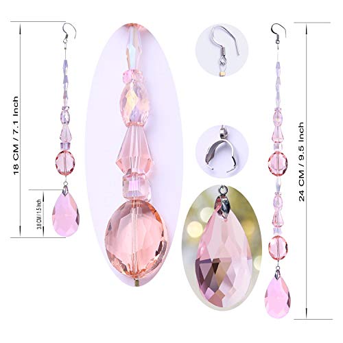 Chandelier Crystal Ornaments Drop Prisms Pendants Crystal Beads Garland Strands Suncatcher For Home, Office, Christmas/Wedding Decoration - 4Pcs (Candy Pink) #TOP2