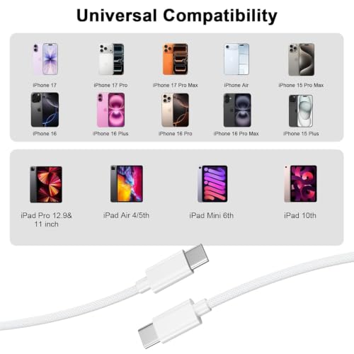 Image of [Apple MFi Certified] iPhone 14 13 12 Pro Max Charger Fast Charging | 60W USB C to USB C Woven Charging Cable Cord 10ft Long for iPhone 17 16 15 Pro Max, iPad Pro /Air /Mini, Galaxy S26 S25 Ultra