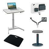 Leitz Ergo Compact Workstation Pro - Monitor & Laptop, Höhenverstellbarer, elektrischer Sitz-/Steh-Schreibtisch, Stehpult im Set mit 4 Ergo Produkten, Für Büro, Desk Sharing & Home Office
