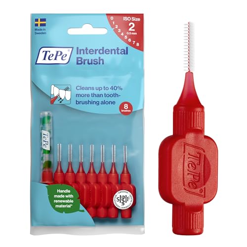 TePe Brossettes interdentaires Original - Nettoyage facile des espaces interdentaires - 1 x 8 brossettes - Diamètre 0,5mm - Rouge