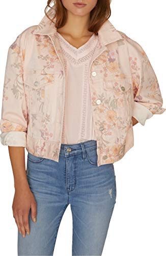 Sanctuary Womens Floral Print Lightweight Denim Jacket Pink M