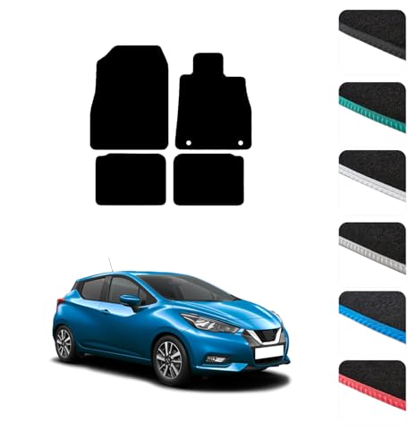 Image of GCM - Car Floor Mats for Nissan Micra (K14) 2017+ Full Coverage Floor Protection - Anti Slip & Fit Car Mat with Clips Easy to Clean Car Carpet for All-Weather- (Black Edging, Carpet)