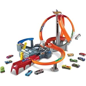 Hot Wheels Toy Car Track Set Spin Storm, 3 Intersections for Crashing & Motorized Booster, 1:64 Scale Car (Amazon Exclusive)