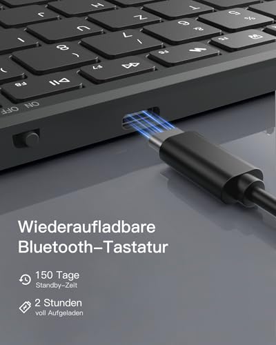 Inateck tragbare Falttastatur, 3 Bluetooth Kanäle, mit Ziffernblock – Ansicht 4