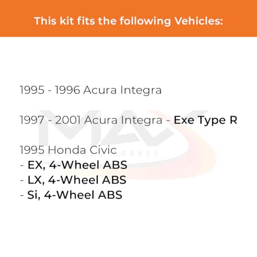 Image of Max Advanced Brakes Front & Rear Brake Kit Compatible With 1995 Honda Civic EX LX Si Compatible With Acura Integra Replacement Premium OE Disc Brake Rotors and Ceramic Brake Pads