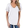 MIHOLL-Womens-Short-Sleeve-V-Neck-Shirts-Loose-Casual-Tee-T-Shirt MIHOLL Womens Shirts Casual Tee Shirts V Neck Short Sleeve Loose Fits Tops Blouses (White, Medium)