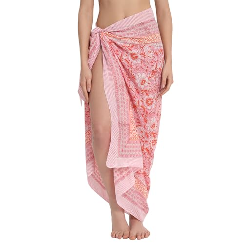 parihan Cotton Block Print long Beach Pareo Sarong Swimsuit Cover Ups Women Wrap