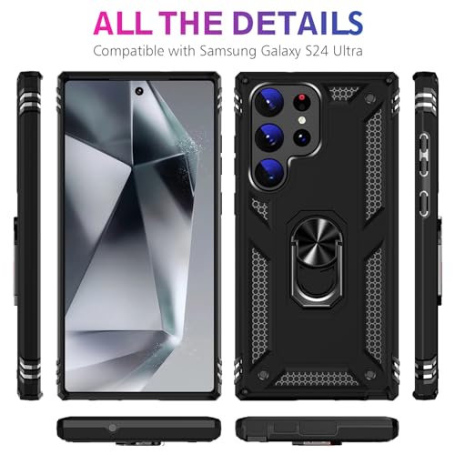 Image of for Samsung Galaxy S24 Ultra Case with Screen Protector, Military Grade Rugged Shockproof Heavy Duty S24 Ultra 5G Protective Cover for Samsung S24 Ultra Magnetic Ring Kickstand Phone Case (Black)