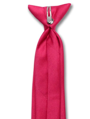 Vesuvio Napoli Boy's CLIP-ON NeckTie Solid HOT PINK FUCHSIA Color Youth Neck Tie3