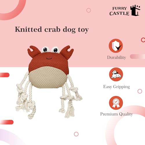 Image of Knitted Crab Dog Toy 100% Polyester with Crinkle and Squeakers- Red