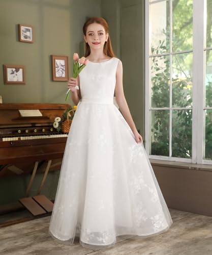 Tulle Flower Girl Dresses for Wedding with Bow Lace Appliques First Communion Dresses for Girls2
