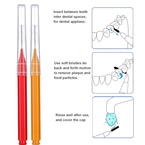 Image of Patelai 100 Pieces Braces Dental Brush for Cleaner Interdental Toothpick Dental Tooth Flossing Head Oral Hygiene Flosser Toothpick Cleaners Tooth Tool(Orange,Red,Suitable Size)
