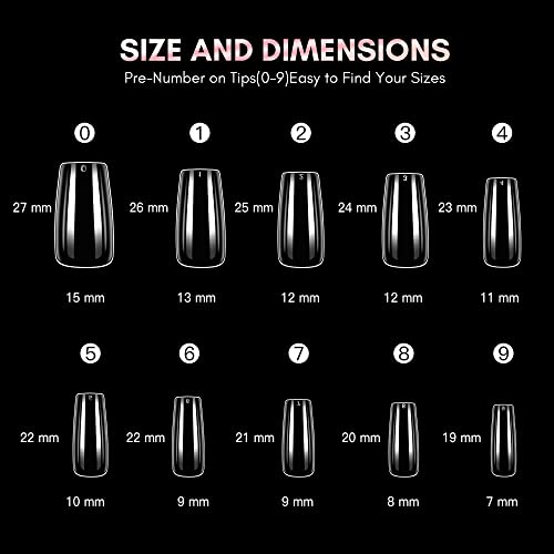 Makartt Squoval Nails 500Pcs Press On Nail Tips French Nails Square Nails Full Cover Fake Nails Art Tips Soak Off Nail Tips For Nail Extension Acrylic Nail Tips 10 Sizes A-07 #TOP4