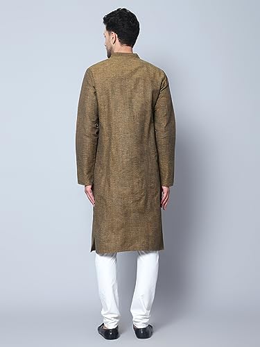 Latest Chikan Men's Cotton Regular Textured Long Kurta Full Sleeves - Casual Ethnic Wear�