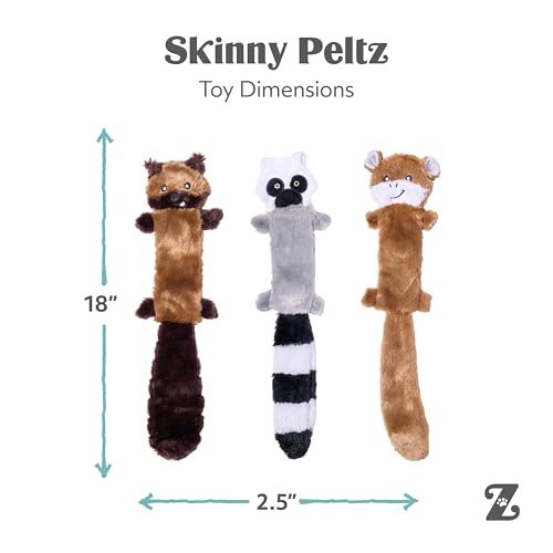 Image of ZippyPaws Skinny Peltz - No Stuffing Dog Toy Pack to Keep Them Busy, for Medium and Large Dogs, Squeaky Pet Toys, Unstuffed Chew Toys, Soft Plush Variety Pack, Chipmunk, Lemur, and Monkey - 18 inch