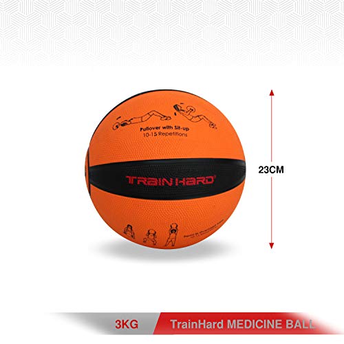 Foto von TrainHard Medizinball 1kg bis 12 kg, Gummi Gewichtsball in 10 Farbig, Professionelle Gymnastikball für Krafttraining, Crossfit und Fitness (3 KG - Orange)