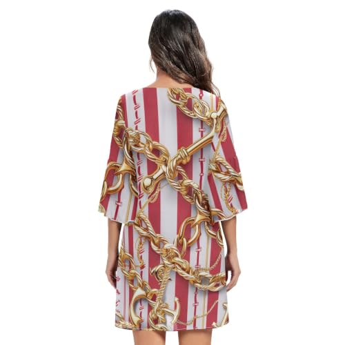 Robe d'été fluide rayures rouges col V ne nécessite aucun bijou - 4