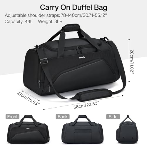 Hanke Carry on Luggage Airline Approved Duffle Bag for Travel, Multifunctional 3 In 1 Travel Duffel Bags for Traveling,44L Weekender Overnight Gym Hiking Tote Bags for Men & Women.（Black）2