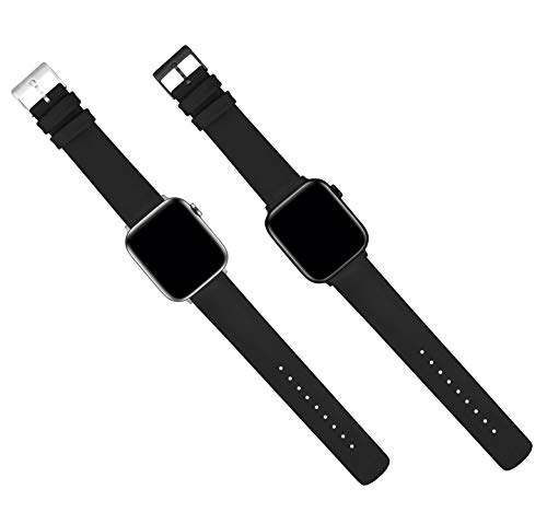 Image of BARTON WATCH BANDS- Black Leather and Rubber Hybrid - Choose Color & Size - Compatible with All Apple Watches (Ultra, SE, 8, 7, 6, 5, 4, 3, 2, 1) - 38mm, 40mm, 41mm, 42mm, 44mm, 45mm, 49mm