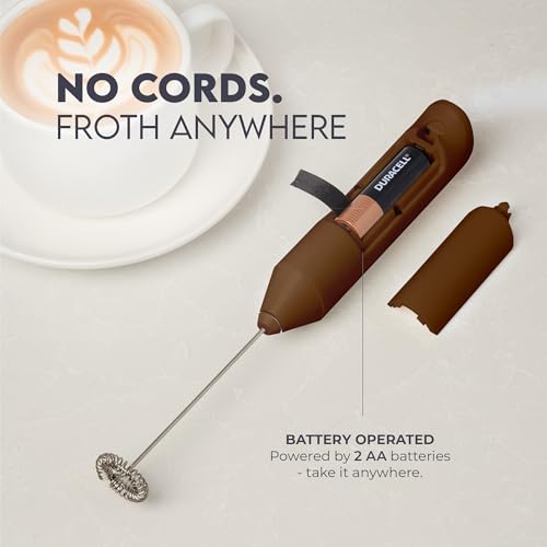 Image of Zulay Kitchen Powerful Milk Frother AA Batteries Included - Ultra Fast Handheld Drink Mixer with Stainless Steel Whisk Stirrer for Coffee, Protein, Matcha & More, Frother Wand Electric Frothmate Brown