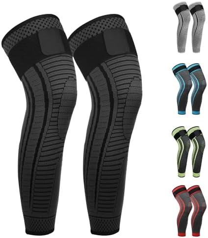 Full Leg Compression Sleeves 2 Pack anti Slip Ventilation Long Knee Support with Wraps for Men and Women, Suite for ACL, PCL, Meniscus Tear, Arthritis, Tendinitis (Black, XX-Large)