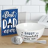 Gift for Dad Father's Day Cereal Bowl and Cereal Killer Spoon Set with Best Dad Ever Greeting Card Set of 3 Birthday Engraved Box Basket Cerealsly Love You Daddy from Daughter Son Ice Cream