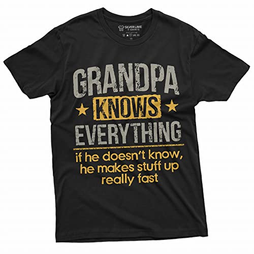 Men's Grandpa Knows Everything Funny Tee Shirt Father's Day Birthday Gift for Papa Tee (Large Black)