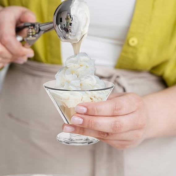 Image of Glassbunny 175ml Clear Footed Glass Dessert Bowls V Shape Glass Ice Cream Bowl for Sundae, Salad, Cocktail, Condiment, Pudding, Snack, Fruit, Transparent Pack of 6