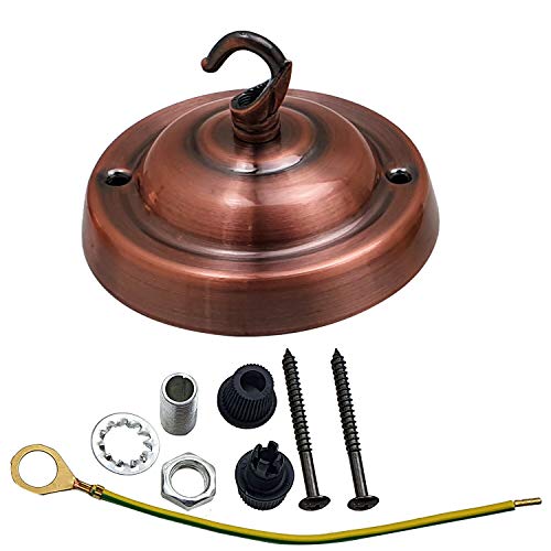 Ceiling Rose Hook Plate Vintage Copper Metal 10.5 cm Antique Single Out Side Fitting with Accessories Light Cover Canopy for Chandeliers Pendant Lights Wall Lamps Hanging Lights Planters Decorations