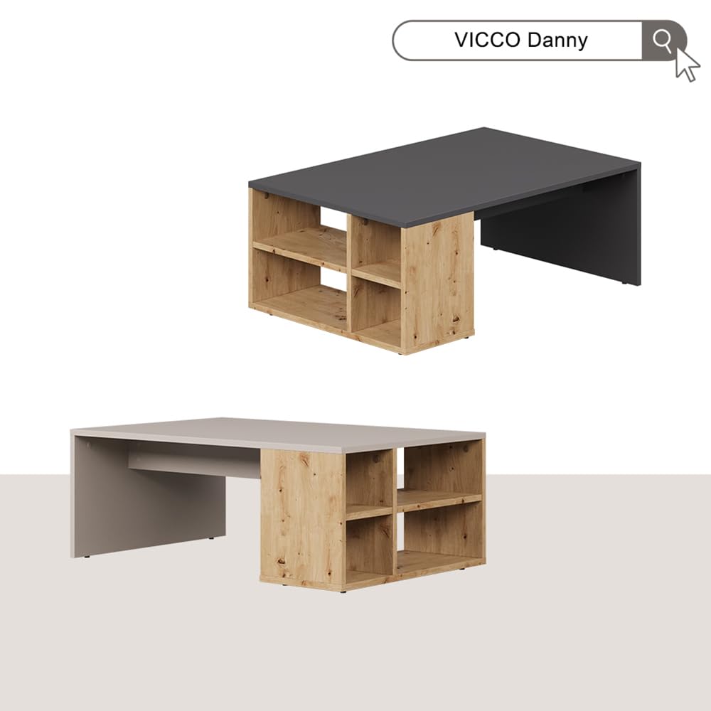 Vicco Tavolino da salotto Danny, Cachemire, 90 x 60 cm con ripiani, per la conservazione di libri e telecomandi