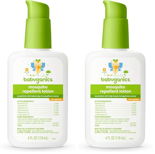 Babyganics Mosquito Repellent Lotion, Made with Plant and Essential Oils, Non-Greasy, 4oz (Pack of 2)
