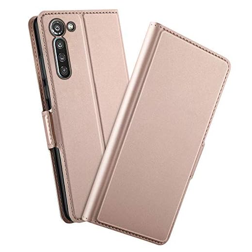 NOKOER Fodral till Motorola Moto G8 Power, Flip Läder Plånboksfodral, 360 graders Läder Skyddande Ultra Tunt Telefonfodral, Fodral med Korthållare för Motorola Moto G8 Power - Roséguld