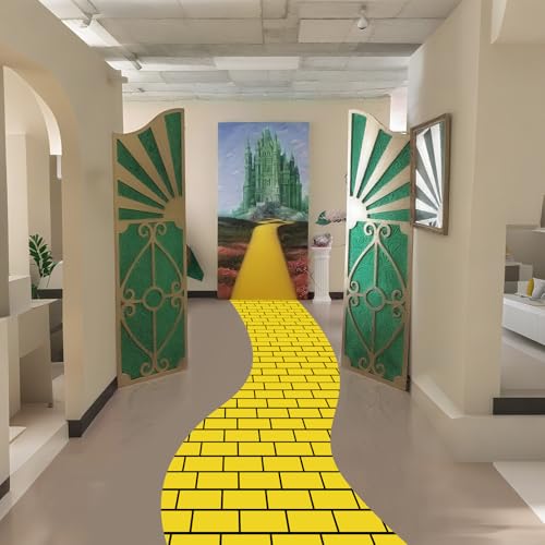 Preboun Yellow Brick Floor Runner for Wizard Party Decorations 47 x 118 Inches Long Yellow Brick Stone Wall Backdrop Tablecloth for Halloween Princess Cosplay Medieval Castle Party