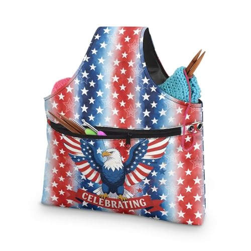 Image of ZUXONGSY Patriotic Eagle Yarn Bag America250 Knitting Tote Bag Cookies Yarn Tote Yarn Organizers and Storage for Women Knitting Yarn Storage Bag Organizer