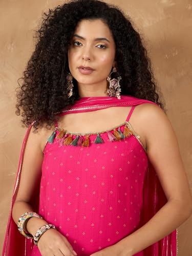 Image of Varanga Women's Everyday Kurta Sets | Sleeveless Comfort Straight Printed Kurta Sets | Silk Blend With Dupatta Ethnic Co-ord
