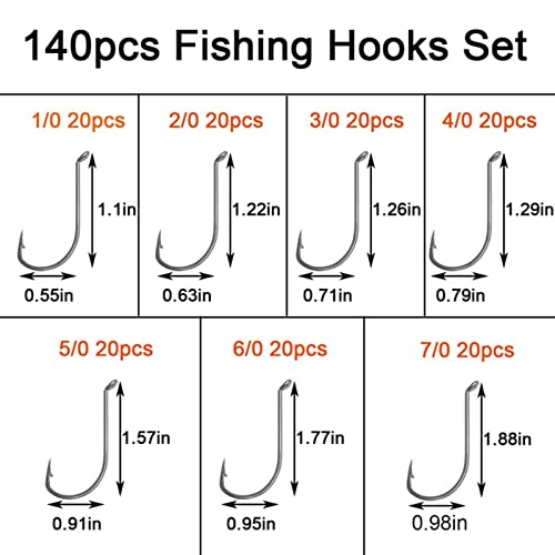 SYXYSM 140. PCS Edelstahl Angelhaken Set Salzwasserkreis Stachelfischhaken – Bild 3