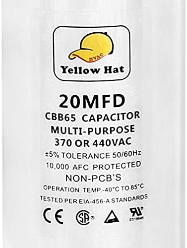 Capacitor for Air Conditioner 20 uf MFD 370 or 440 Volt VAC, Multi-Purpose Round Capacitor-5 Year Warranty