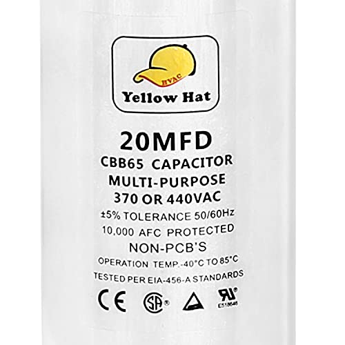 Capacitor for Air Conditioner 20 uf MFD 370 or 440 Volt VAC, Multi-Purpose Round Capacitor-5 Year Warranty