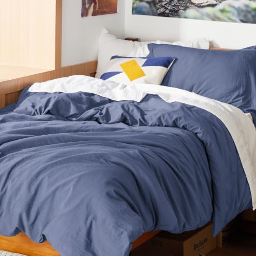 Image of Bedsure Prewashed Twin Duvet Cover, Cotton-Like Bedding Set, Slate Blue | Ultra Soft, Relaxed Texture, Twin XL Breathable Comfort, Hidden Zipper, 8 Corner Ties, Easy Care, OEKO-TEX, Year-Round Use