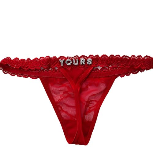 Personalized Thongs With Names, Custom Name Thong, Diy Rhinestone Shiny Letters Name, Customize Your Fashion Logo, Women's G-Strings Thongs,custom thongs with name on it ，sexy thongs (Red)