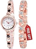 Acnos® Orologio analogico da ragazza di alta qualità, a forma di cuore, con cinturino in oro rosa, 2 pezzi, Oro rosa/nero, Free, Bracciale