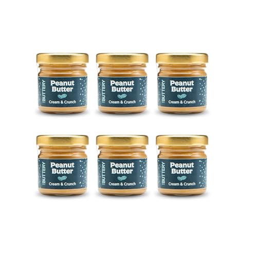 The Buttery – Peanut Butter Cream & Crunch/Crema de Cacahuete Crujiente,100% Cacahuete Alto Oleico Saludable, Sin Aceite de Palma ni Azúcares Añadidos ni Gluten - 40g | Pack of 6