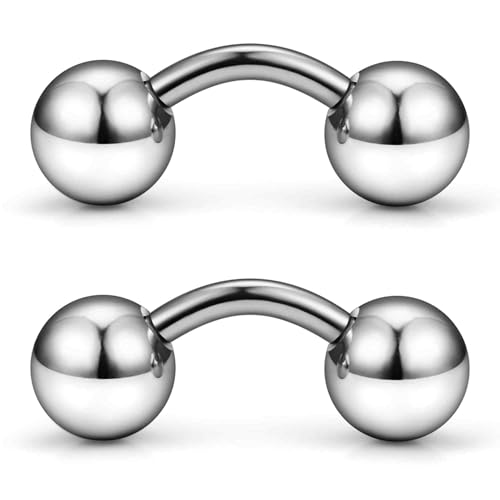 Ruifan ASTM F136 Titanium 6mm Big Balls Externally Threaded Curved Barbell PA Piercing Jewelry Stretching Kit Tragus Ring Cartilage Earrings For Women Men 16G Bar Length 6mm
