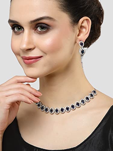 Image of Karatcart Silver Tone Green American Diamond Studded Necklace Set for Women