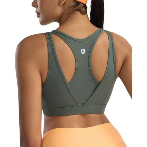 RUNNING GIRL Sports Bras for Women High Support,Molded Cup High Impact Sports Bra Racerback Workout Yoga Running Bra Grey Sage Large