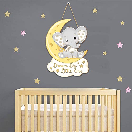 Elephant Decor For Baby Room, Dream Big Little One Wooden Hanging Sign Decorations For Bedroom, Kids Room Playroom Nursery Decorative Signs Decor, Gift For Baby Boys And Girls Moon Cloud Sign Decor #TOP2