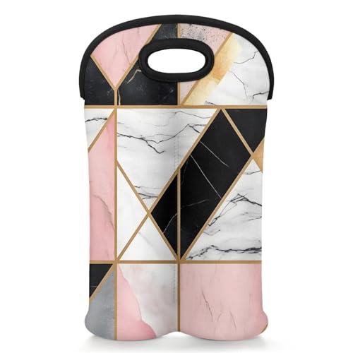 GzLeyigou 2 Bottles Geometric Texture Wine Bag Sleeve Totes Neoprene Protective Wine Carrier Bag for Wine,Water, Champagne, Beer, Baby Bottles,Gift 14.5 x 10 Inches