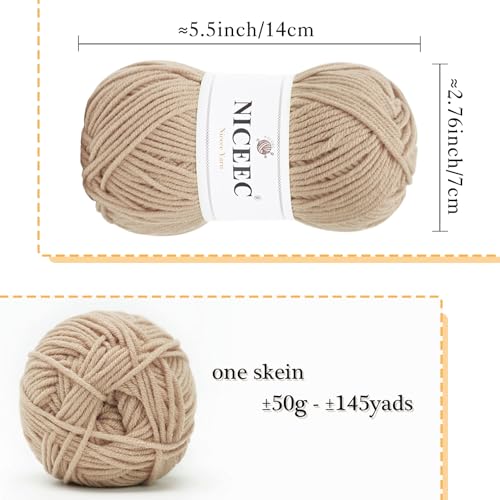 Image of NICEEC 300g Soft Assorted Colors Yarn - Sport Weight,100% Acrylic, 4 Ply, Bonbons Yarn for Crochet & Knit, DIY Project Starter Kit for Kids or Adults(Total 870yds) - Beige