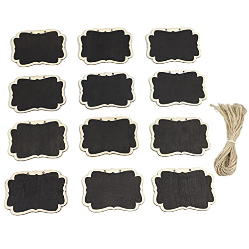 Mini Ardoise,Mini Tableau Noir Lot de 120 étiquettes effaçables en ardoise noire à suspendre avec corde en jute, décoration murale, panneaux en bois