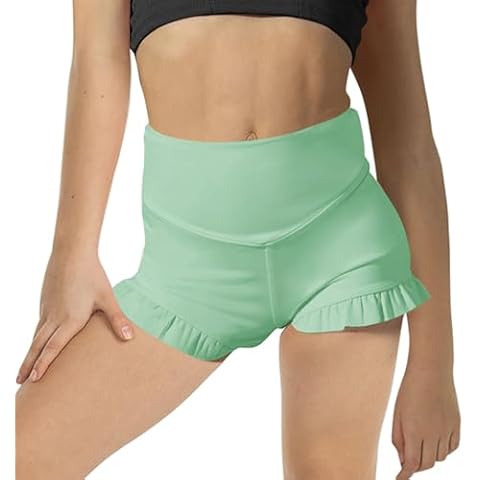 rrhss Girls Athletic Ruffle Shorts High Waisted Yoga Dance Shorts Comfy Workout Gymnastics Shorts Green Cover